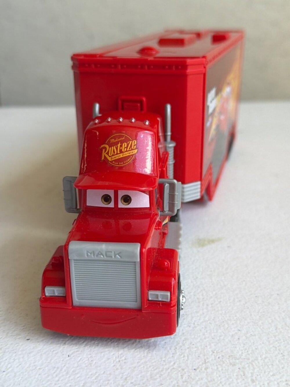 Disney Pixar Cars Lightning McQueen Mack Truck Diecast Toy With Rust-Eze Trailer - Picture 1 of 14